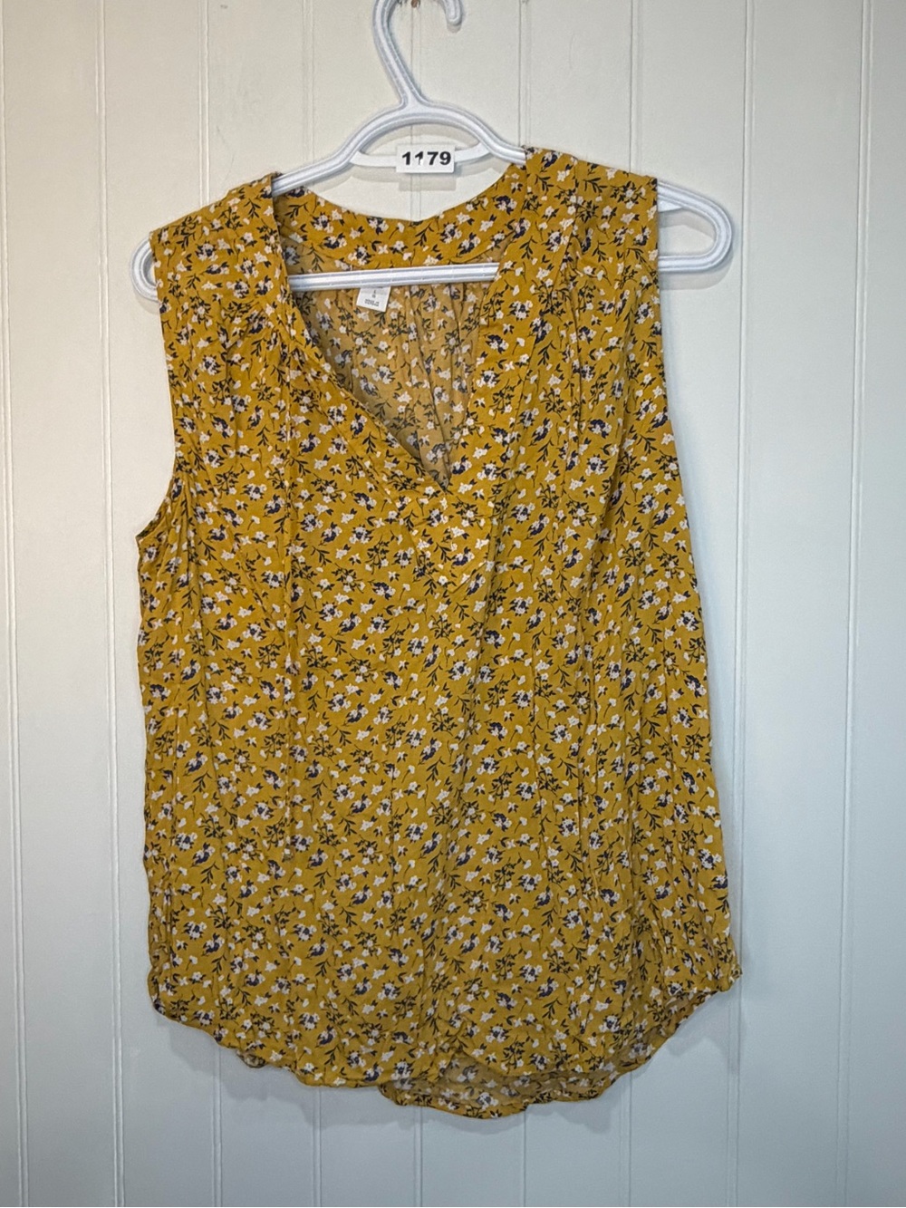 Old Navy Floral Sleeveless Blouse – Cottagecore Boho Mustard Yellow Top | Large